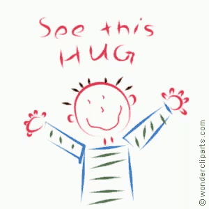 a drawing of a boy with the words " see this hug " written on it