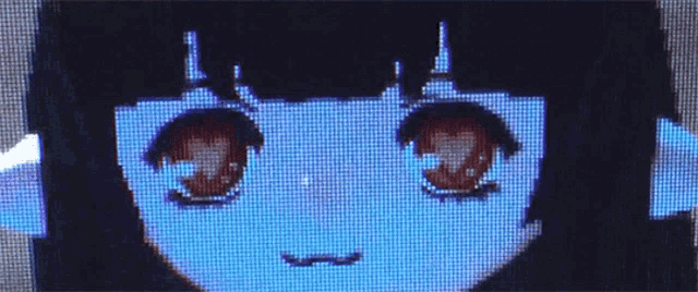 a pixelated image of a girl 's face with a blue background
