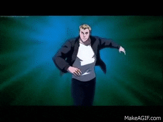 a cartoon of a man in a suit and white shirt holding a gold ring .