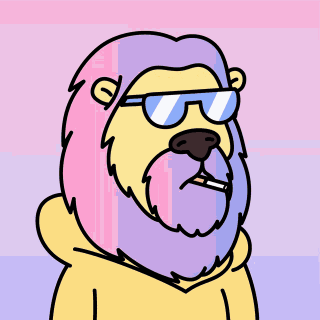 a cartoon drawing of a lion wearing a pink sweater