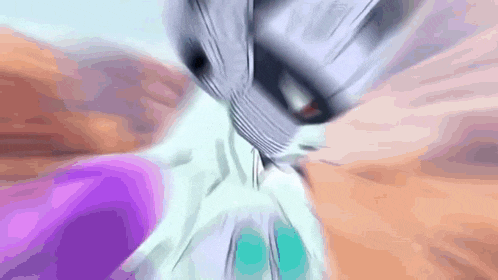 a blurry picture of a person 's face with a purple object in the foreground