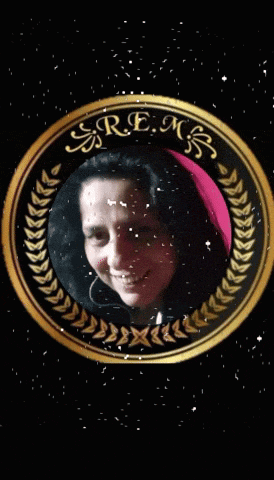 a picture of a woman in a gold circle with the word s.r.e.m.r. on it