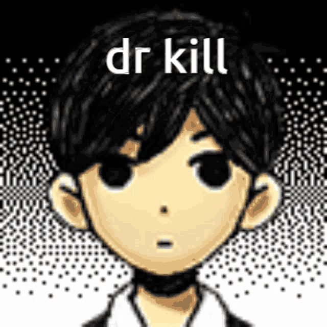 a pixel art of a boy with the words `` dr kill '' written on it .