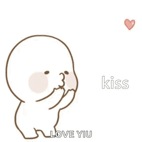 a cartoon character blowing kisses with the words kiss love yiu
