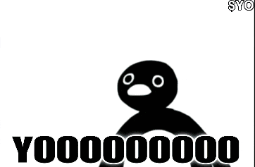 a cartoon penguin with a surprised look on its face and the word yo on the bottom right