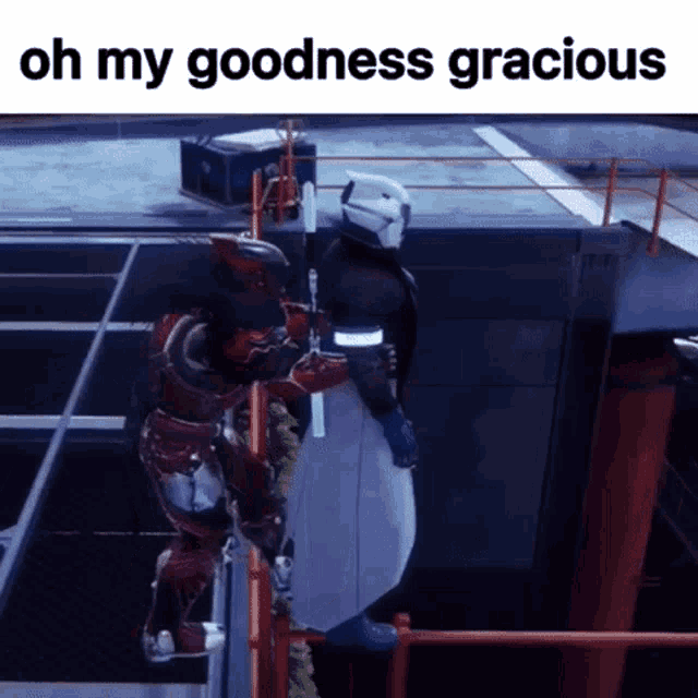 a video game scene with the words oh my goodness gracious on the bottom
