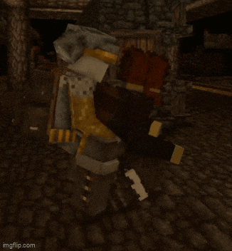 a minecraft character is walking on a cobblestone floor with a backpack