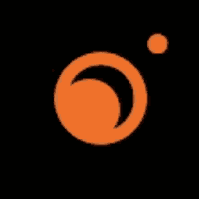 an orange circle with a crescent moon and a smaller circle on a black background .