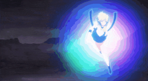 a girl in a sailor suit is flying through a blue circle