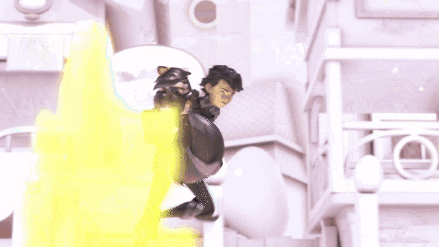a cartoon character carrying another character on his back
