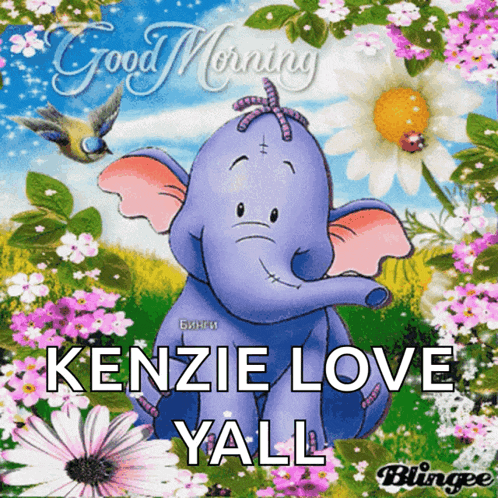a picture of a purple elephant with the words " kenzie love yall " on it