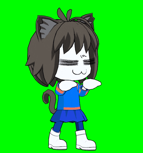 a cartoon character with a cat ear and a cat tail on a green screen