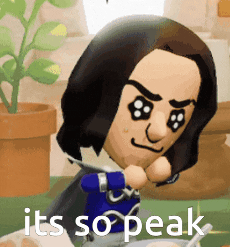 a cartoon character says it 's so peak while holding a spoon