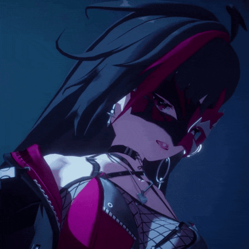 a girl with a mask on her face and a choker