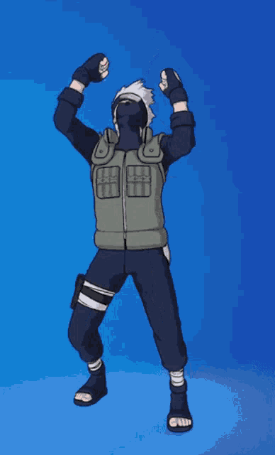 a cartoon character with white hair and a black mask