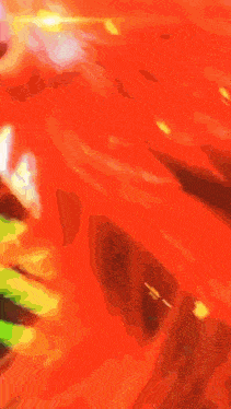 a painting of a green and orange background with a blue stripe