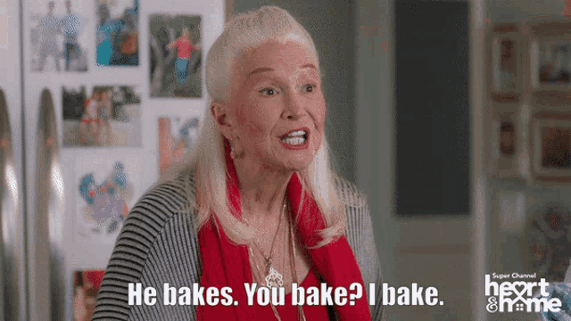 an older woman says he bakes you bake and i bake