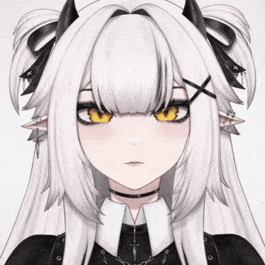 a drawing of a girl with horns and a choker
