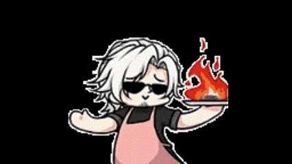a pixel art drawing of a person holding a tray with a fire on it .