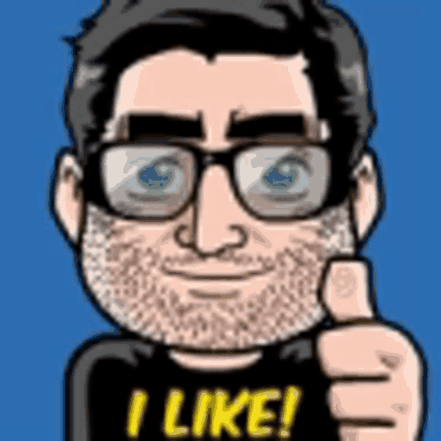 a cartoon of a man with glasses and a beard giving a thumbs up
