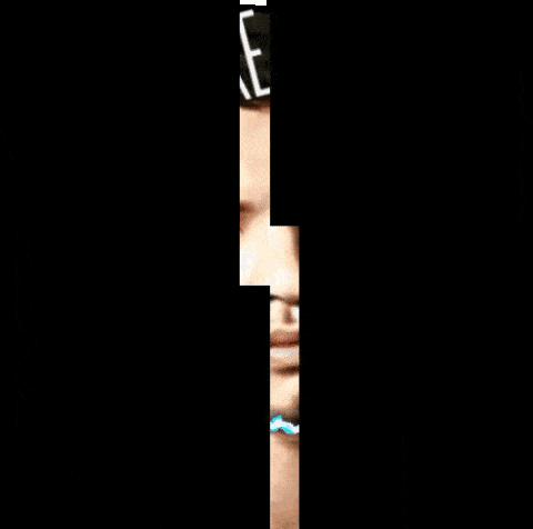 a close up of a man 's face with the word there on top