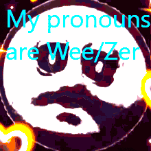 a smiley face with the words " my pronouns are weezer " above it