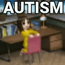 a girl in a yellow shirt sits at a desk with the word autism written above her