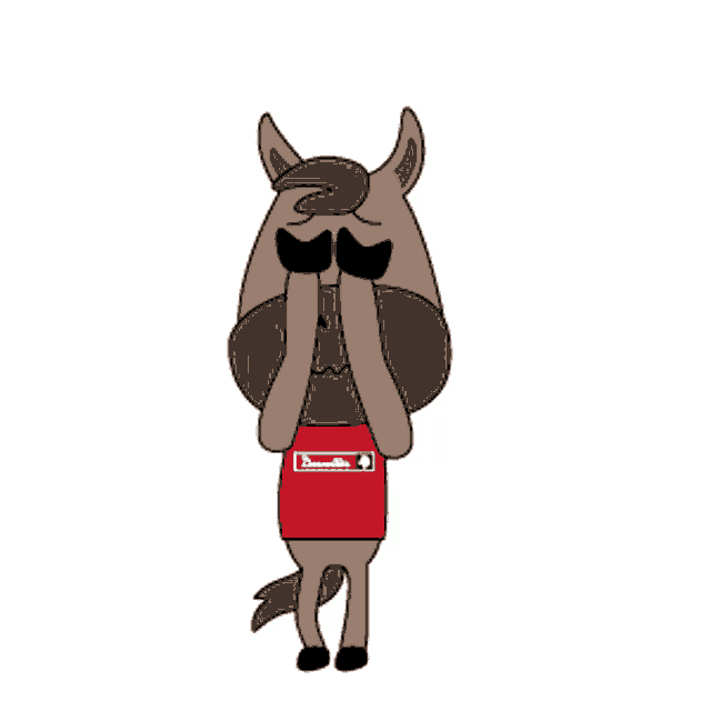 a cartoon of a horse with a red shirt that says sorry