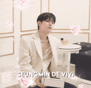 seungmin de vivi is sitting on the floor with a box in his hand