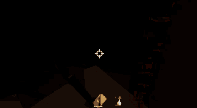 a pixelated image of a room with a knife and a target