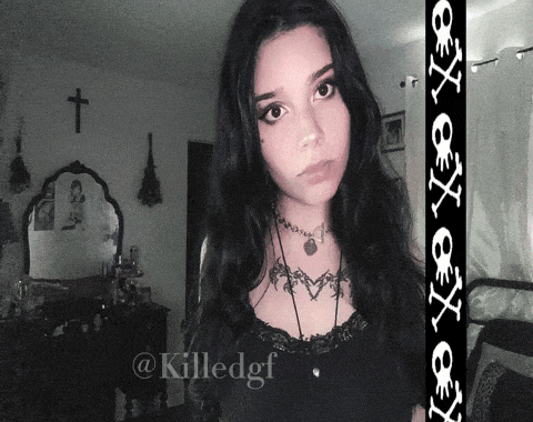 a black and white photo of a woman with the name killedgf on it