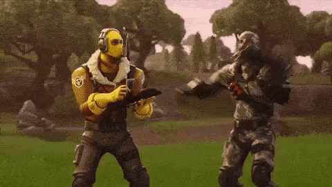 two soldiers are dancing in a video game .