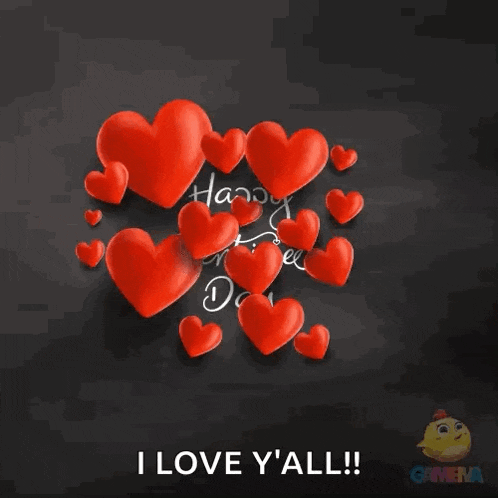 a valentine 's day card with red hearts and the words happy valentine 's day i love y all