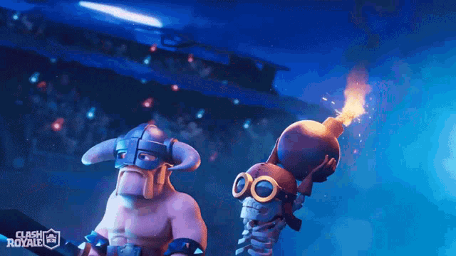 a clash royale poster with a skeleton and a viking