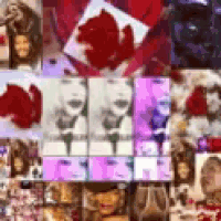 a collage of images of a woman 's face on a wall .