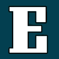 a white letter e on a blue background