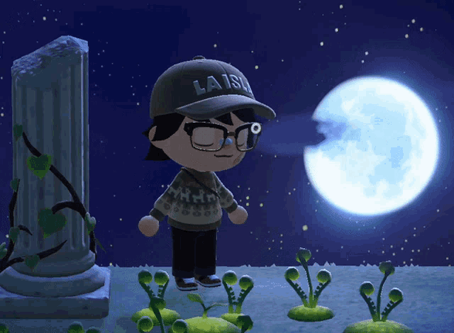 a cartoon character wearing a hat that says la 18l