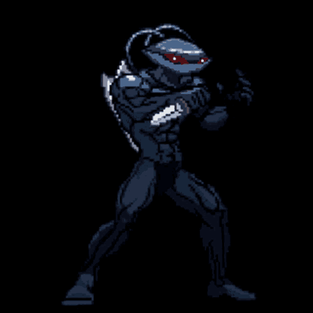 a pixel art of a superhero with a sword