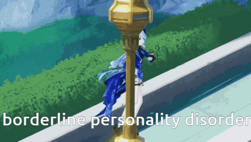 a cartoon of a person standing next to a pole with the words " borderline personality disorder "