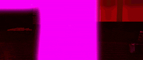 a minecraft character with a hood is glowing in a pink light .