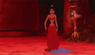 jasmine from the movie aladdin is wearing a red dress