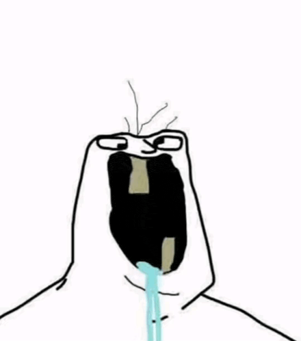 a cartoon of a man with his mouth open and a tear coming out of his mouth .