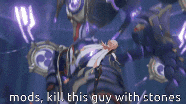 a video game character with the words " mods kill this guy with stones " written on the bottom