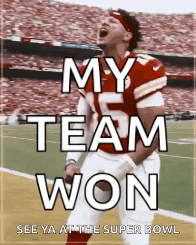 a football player is celebrating his team 's win in the super bowl