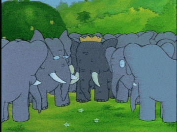 a cartoon elephant with a crown on his head
