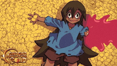 a cartoon drawing of a girl with the words gold gold adventure gold below her
