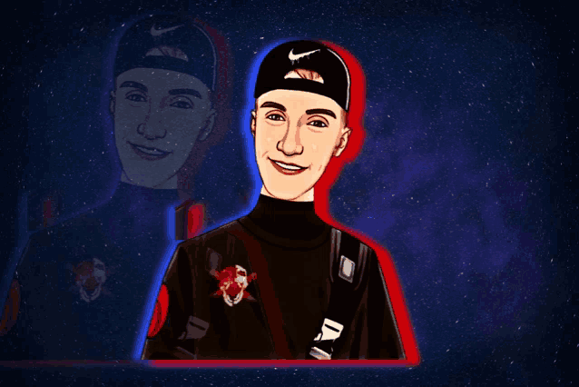 a cartoon of a man wearing a nike cap