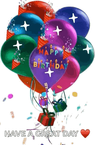 a bunch of colorful balloons with the words happy birthday on them