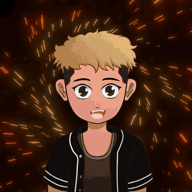 a cartoon drawing of a person with fangs