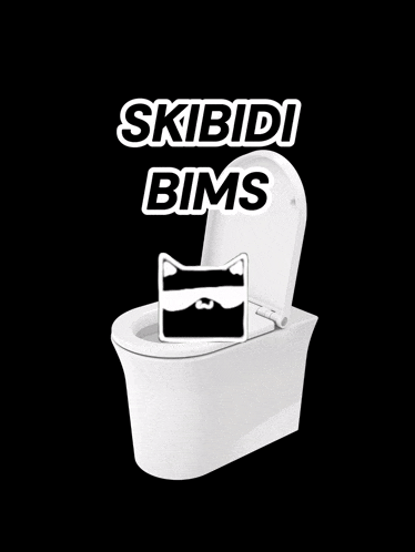 a white toilet with the lid open and a black cat sticker on it .
